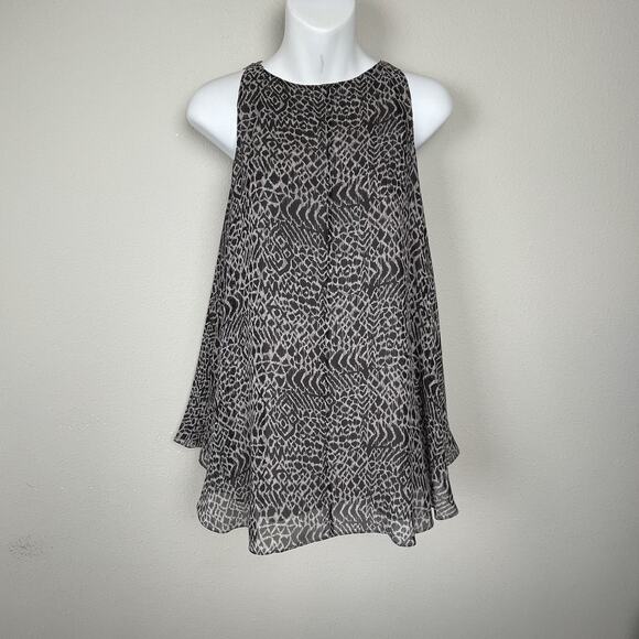 Elizabeth and James Trapeze‎ Top XS Black Gray Animal Print Silk Sleeveless Zip - Picture 1 of 5